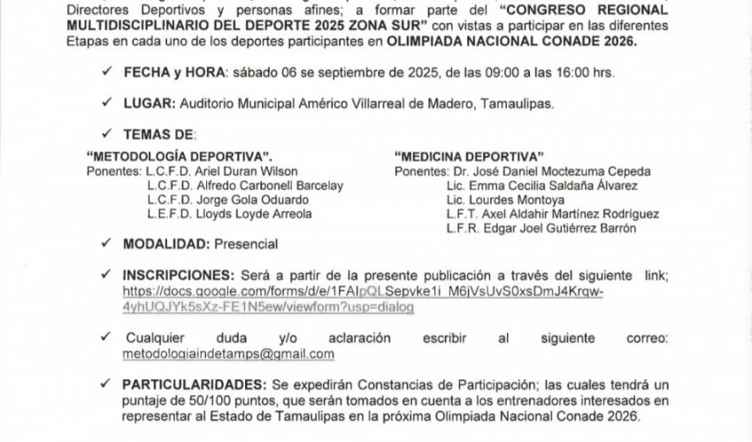 CONGRESO REGIONAL MULTIDISCIPLINARIO DEL DEPORTE 2025 ZONA SUR