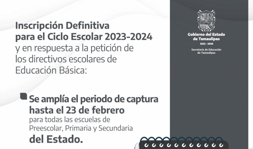 Se amplía el periodo de Inscripción Definitiva en todo el Estado
