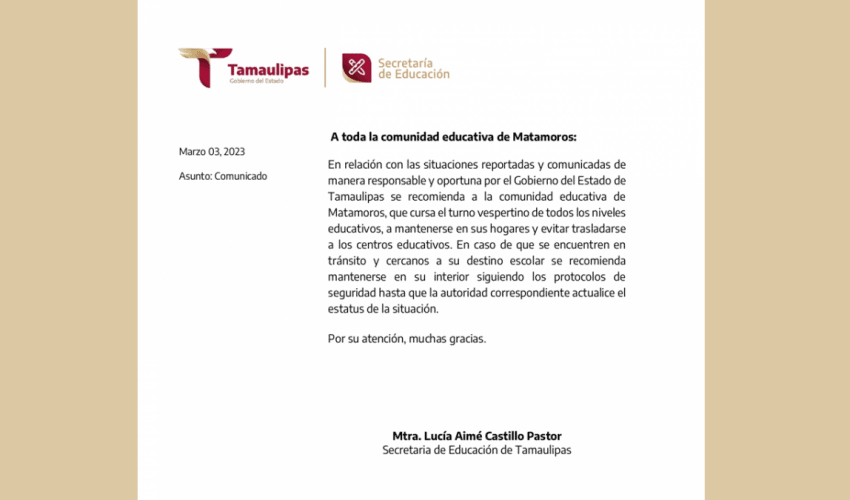 Comunicado Matamoros