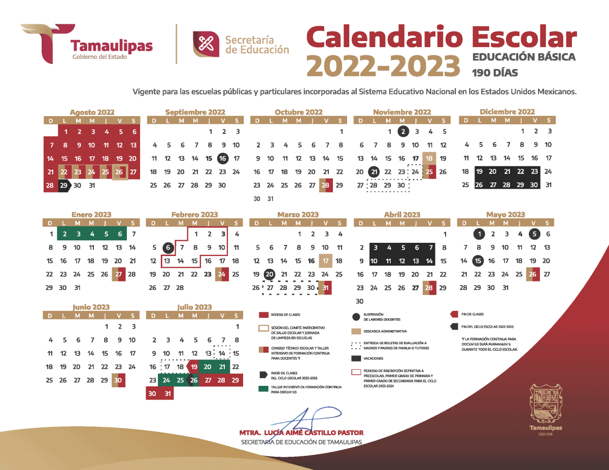 Calendario 2022 A 2023 Secretaría de Educación | Gobierno del Estado de Tamaulipas