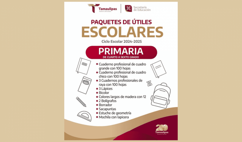 Paquete de Útiles Escolares de 4° a 6° Grado de Educación Primaria