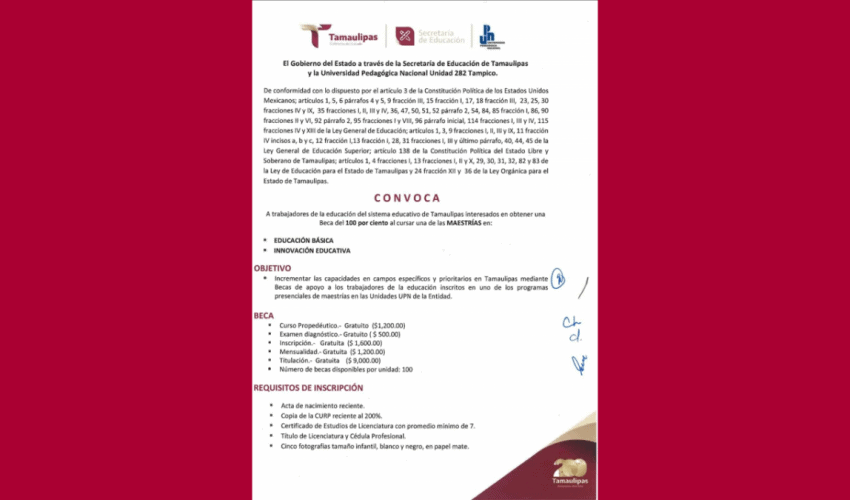 UPN Unidad 282 Tampico – Beca para Maestrías