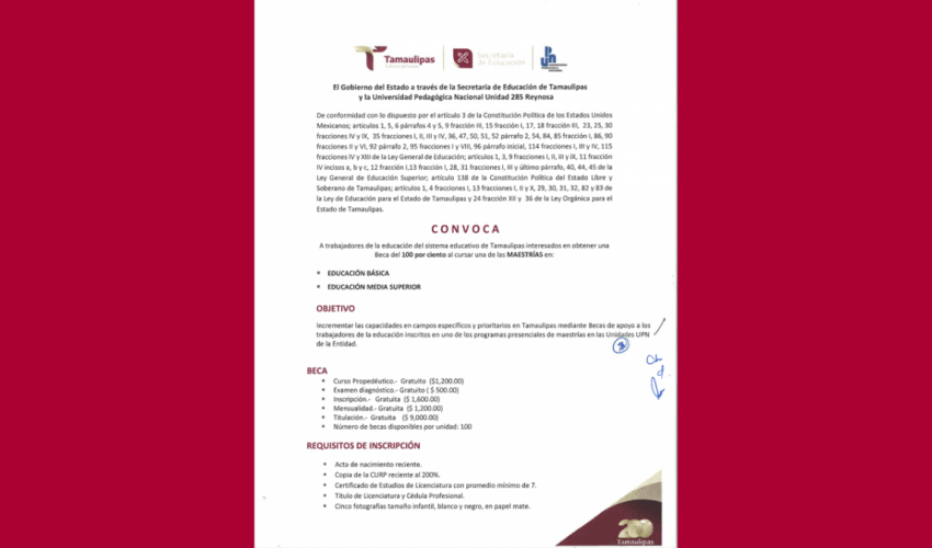 UPN Unidad 285 Reynosa – Beca para Maestrías