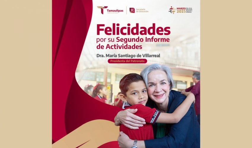 Secretaría de Educación de Tamaulipas extiende sus felicitaciones a la Dra. María de Villarreal, Presidenta del Sistema DIF Tamaulipas