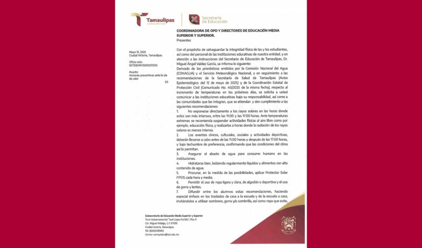 Nota informativa sobre pronóstico de temperaturas