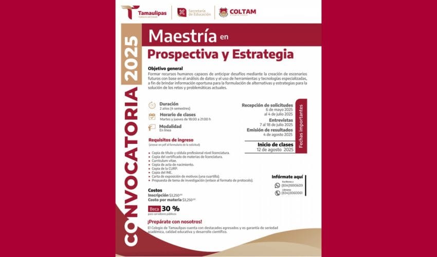 El ColTam invita a la Maestría en Prospectiva y Estrategia