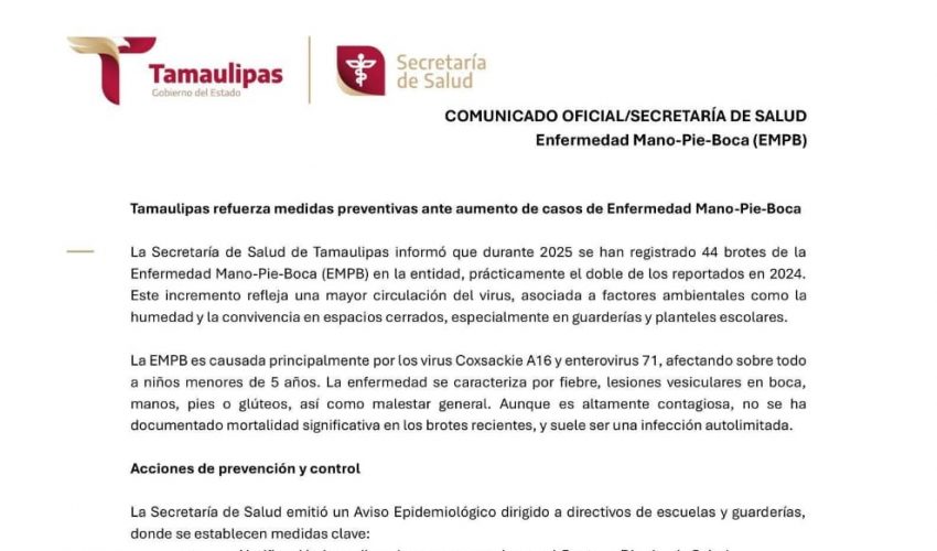 Comunicado oficial – Secretaria de Salud