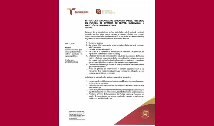 Recomendaciones para el manejo de amenazas a centros escolares en espacios públicos