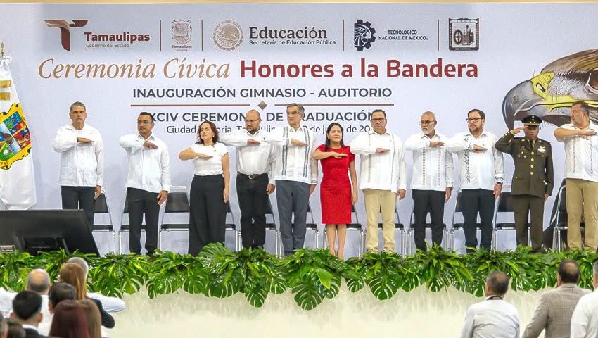 Inauguración del Gimnasio-Auditorio “Ing. Américo Villarreal Guerra”, realizado durante la Ceremonia Cívica de Honores a la Bandera