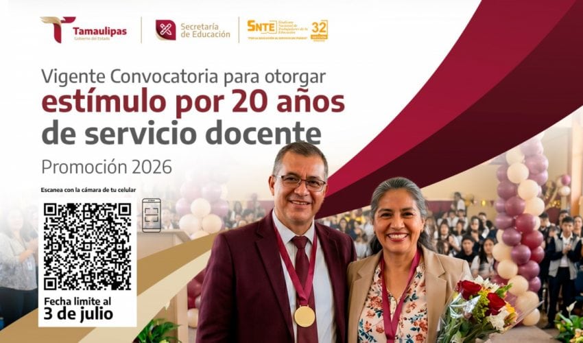 Estímulo por 20 años de Servicio Docente, promoción 2026