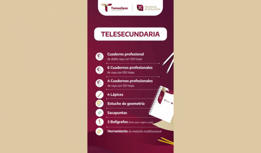 Reel: Paquete de Útiles Escolares. Nivel Telesecundaria, ciclo 2026-2027