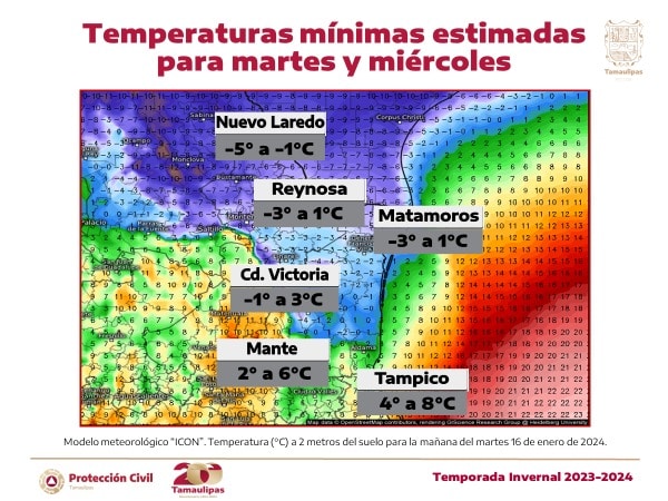 En alerta Protección Civil Tamaulipas ante pronóstico de bajas temperaturas