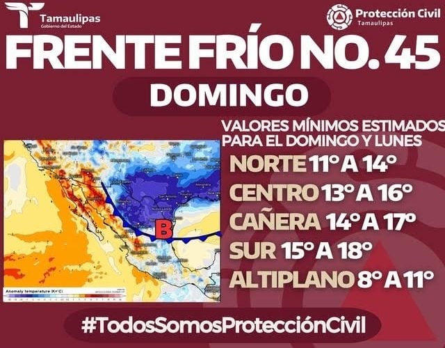 Alerta Protección Civil por ingreso de frente frío este fin de semana