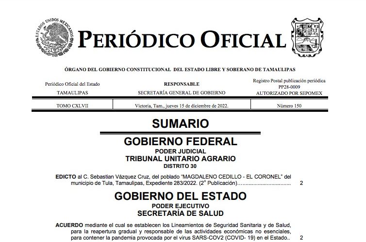 Publica decreto Secretaría de Salud; exhortan a la población a usar cubrebocas