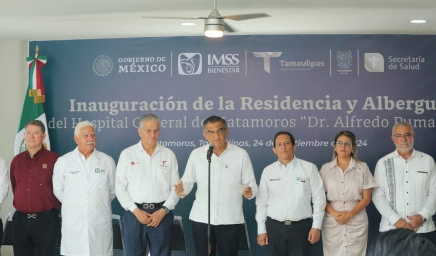 Inaugura Américo albergue y residencia en hospital de Matamoros durante enlace con el presidente AMLO