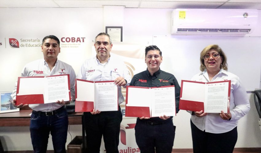 Firman INJUVE y Colegio de Bachilleres del Estado de Tamaulipas convenio de colaboración de servicio social y prácticas profesionales